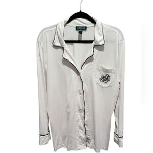 Lauren Ralph Lauren White 100% Cotton Embroidered Pajama Sleep Shirt XL